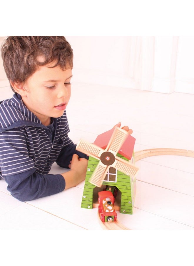 Bigjigs Rail Bigjigs Rail Country Windmill Toy Train Tunnel - Bigjigs Train Accessories, Wooden Train Track Accessories, Windmill for Train Set, Trains for Kids  - Image 2