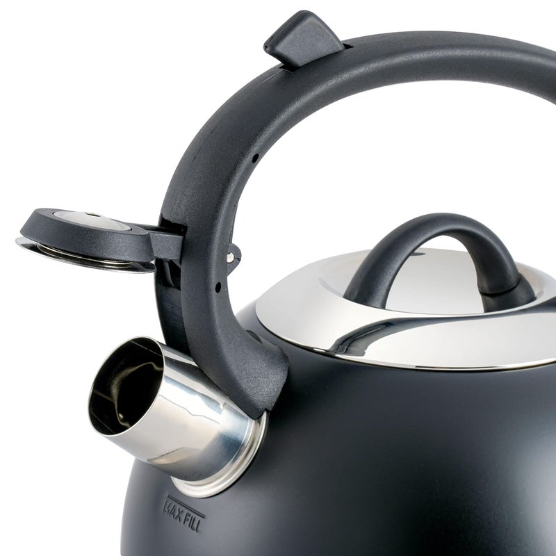 Mr. Coffee Flintshire 1.75-Quart Stainless Steel Whistling Tea Kettle with Nylon Handle â€“ Matte Black Stove-Top Kettle for Boiling Water - Image 2