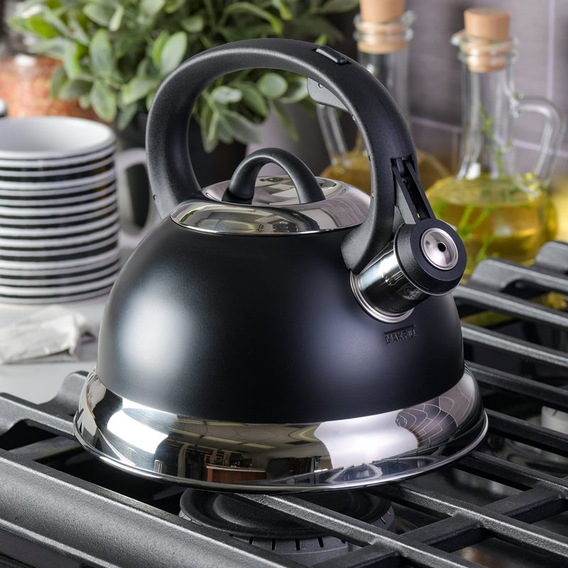 Mr. Coffee Flintshire 1.75-Quart Stainless Steel Whistling Tea Kettle with Nylon Handle â€“ Matte Black Stove-Top Kettle for Boiling Water - Image 5