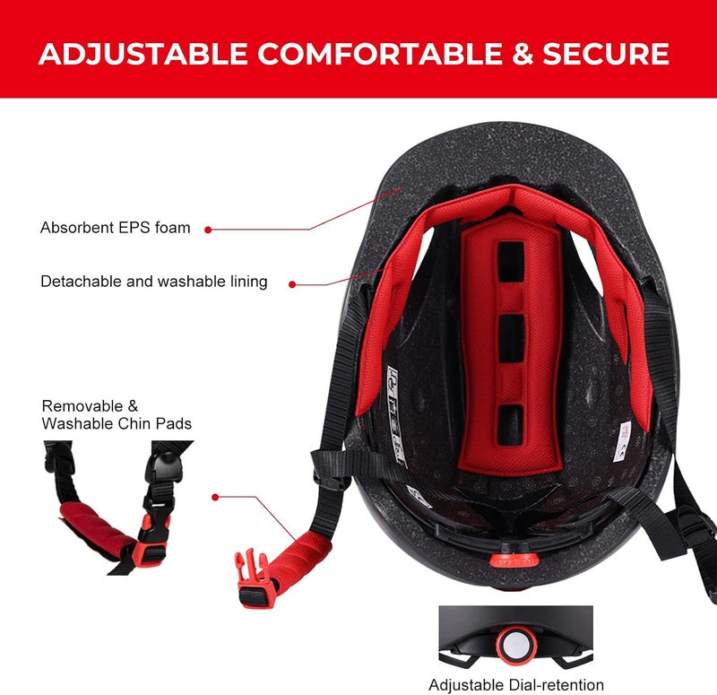 Oasisgalore Bike Helmet with LED Light, Adjustable Cycling Safety MTB & Scooter Cycle Accessorie Bicycle Helmet for Adult Men & Women - خوذة دراجة هوائية، خوذه - Image 4