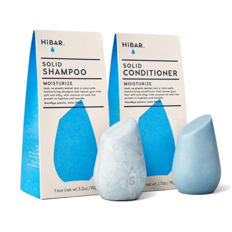 HiBAR  Moisturize Shampoo  Conditioner Set  For Dry Frizzy Hair  Nourish  Hydrate Coconut Oil Cocoa Butter  Vitamin B5 Plastic Soap Paraben  SulfateFree Color Safe  Vegan 2 Solid Bars