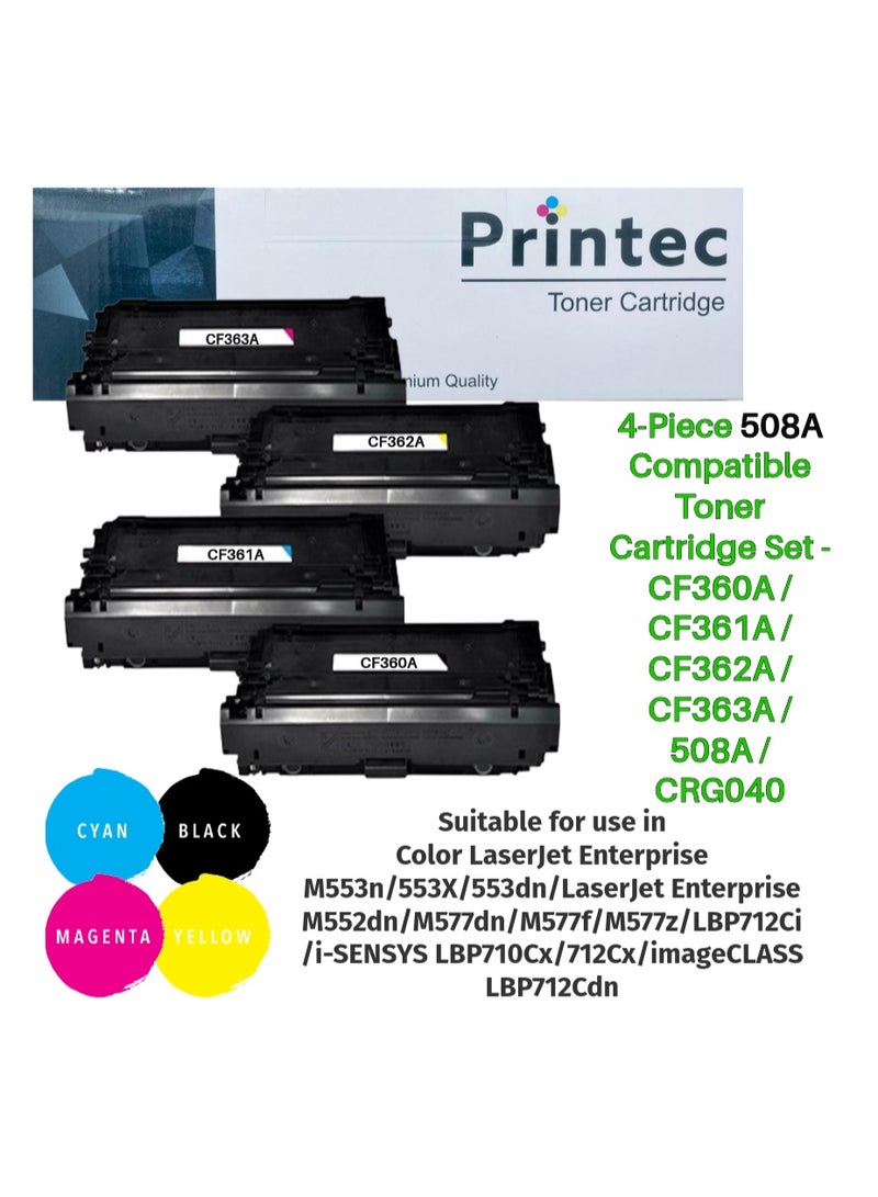 برنتيك مجموعة خراطيش حبر متوافقة مع طراز 508A مكونة من 4 قطع - CF360A / CF361A / CF362A / CF363A / 508A / CRG040 - Image 1