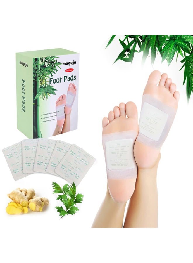 maguja Foot Pads, 100Packs Relief Stress Ginger Foot Pads and 100PCS Adhesive Sheets for Foot Care Removing Impurities, Relieve Stress Improve Sleep, Suitable for Travel or Home Use (White) - Image 1
