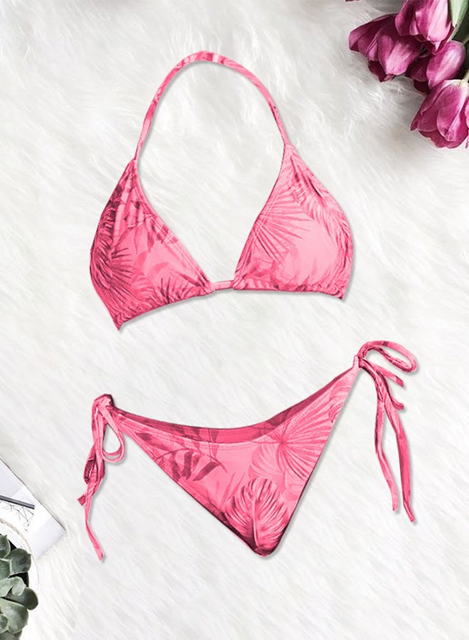 MARGOUN Small Size Three-piece Digital Printing Bikini Ladies Beach Sunscreen Blouse Swimsuit Long Lace Dress Sheer Dress Sheer Kimono Dress Pink / S (Lower Bust 66/Waist 66-70)  - Image 3