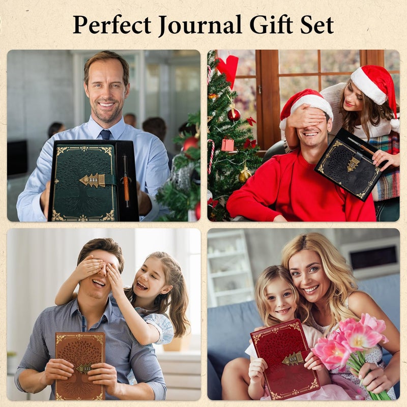 WEMATE Locked Journal with Pen & Gift Box, A5 260 Pages, Refillable, Hardcover Leather Password Notebook for Writing,Vintage Locking Diary for Women, Girls, Men, Students, 8.6 x 5.8 in, Black - Image 2