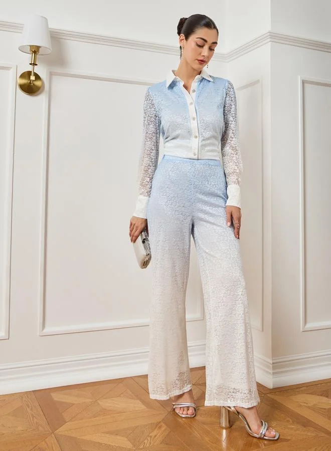 Styli Women Blue Ombre Print Lace Shirt
