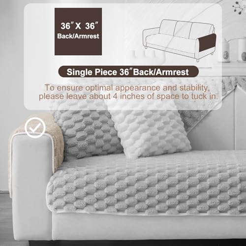 Aucrovee Soft Plush Faux Fur Couch Cover, Fluffy Non Slip Sectional Sofa Covers for 3 Cushion Couch, Furniture Protector Sofa Slipcover(1 PCS 36"x36" Khaki) - Image 2