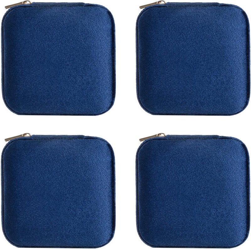 ZPROW Plush Velvet Travel Jewelry Case, Travel Jewelry Organizer, Jewelry Travel Case, Travel Jewelry Box, Small Jewelry Case, Jewelry Travel Box, Earring Organizer with Mirror - NavyBlue 4packs - Image 1
