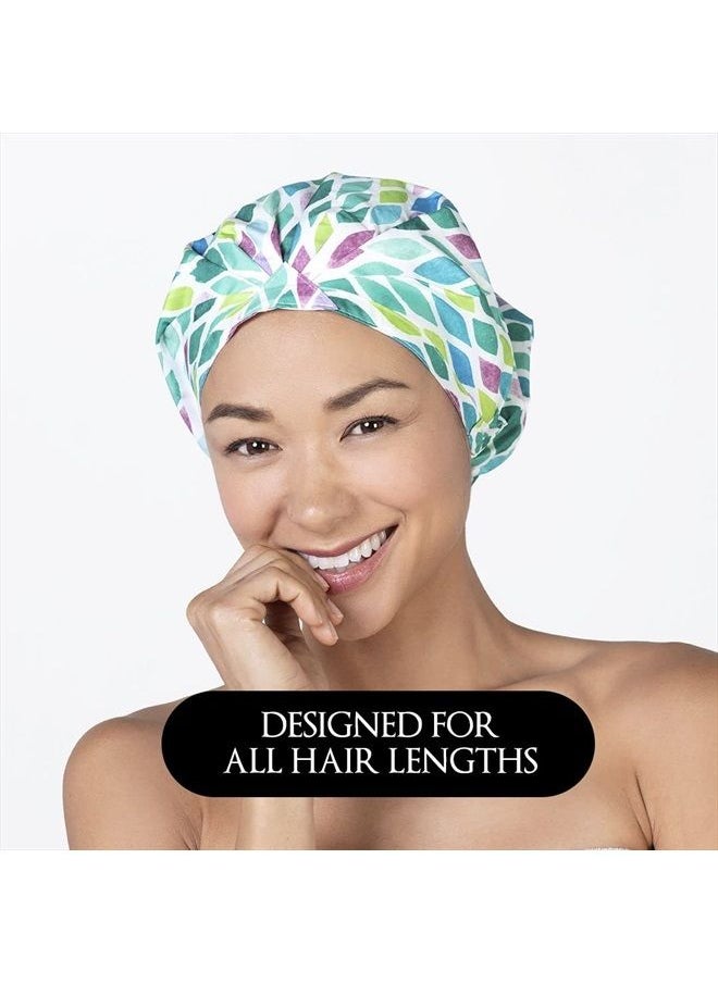 Betty Dain Trendy Turban Comfort Fit Shower Cap, Water Repellent, Sound-reducing Polyester Keeps Hair Protected, Elastic-free Trim Eliminates Imprints With Roomy Design Sleep Cap - Aqua Stones  - Image 5