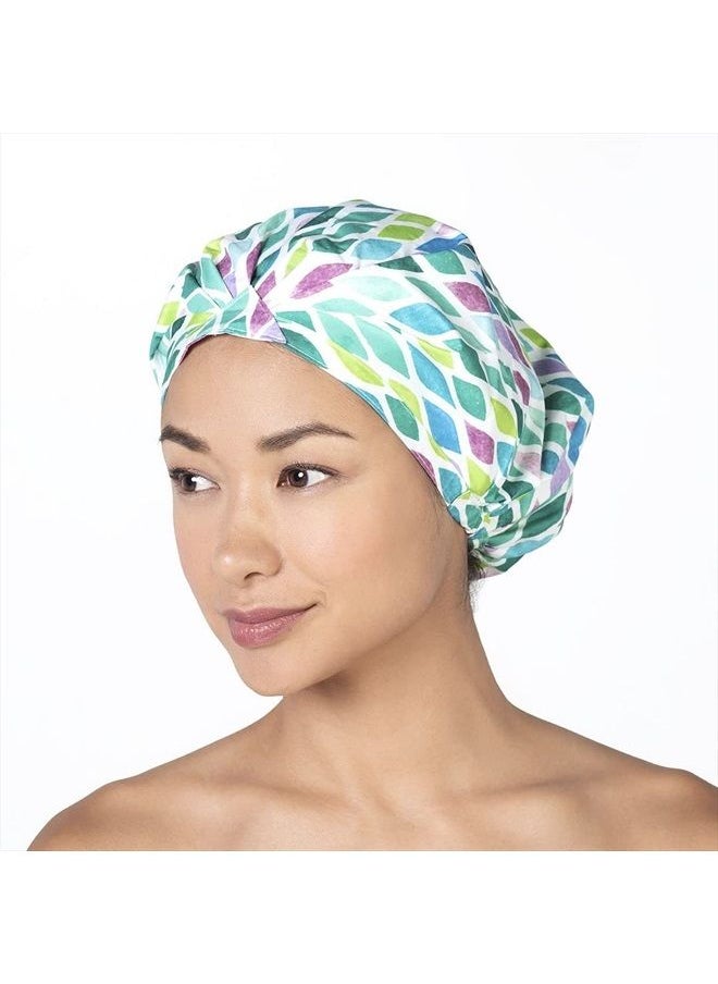 Betty Dain Trendy Turban Comfort Fit Shower Cap, Water Repellent, Sound-reducing Polyester Keeps Hair Protected, Elastic-free Trim Eliminates Imprints With Roomy Design Sleep Cap - Aqua Stones  - Image 1