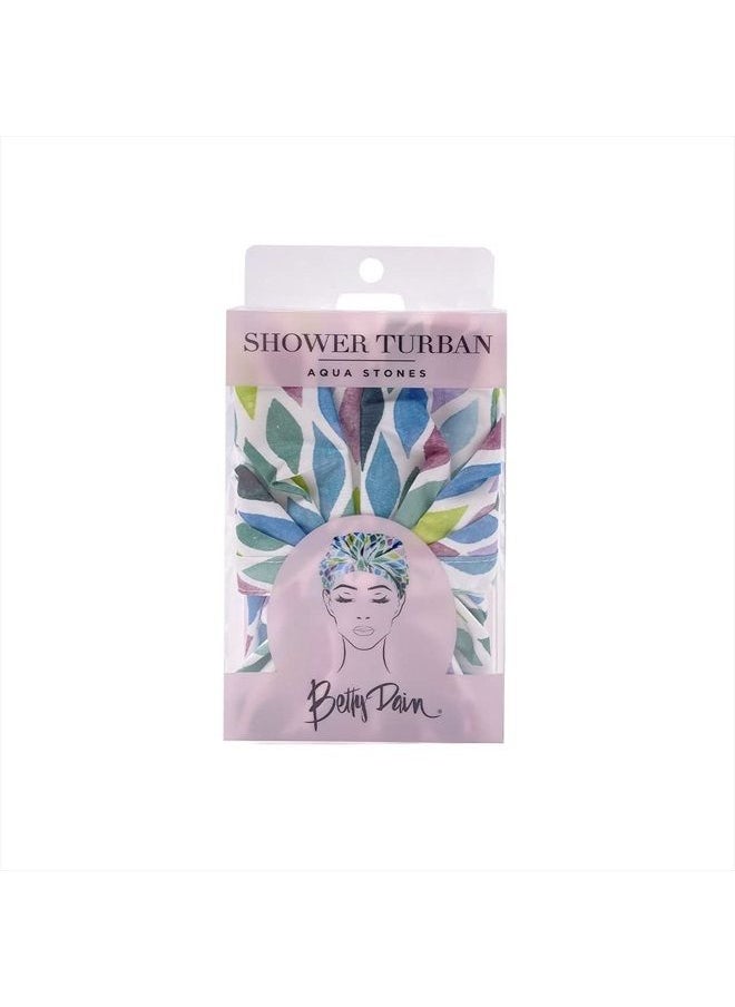 Betty Dain - Trendy Turban Comfort Fit Shower Cap, Water Repellent, Sound-reducing Polyester Keeps Hair Protected, Elastic-free Trim Eliminates Imprints With Roomy Design Sleep Cap - Aqua Stones - Image 1