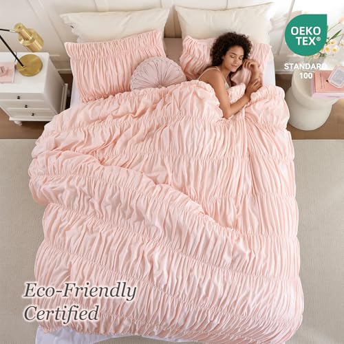 weigelia Cinched Comforter Set Queen - 3PCS Soft Cozy Blush Pink Queen Bedding Set with Decorative Ruched Design, Fluffy Lightweight All Season Cute Comforter for Elegant Home & Bedroom Decor - Image 4