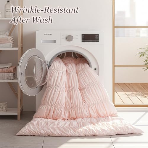 weigelia Cinched Comforter Set Queen - 3PCS Soft Cozy Blush Pink Queen Bedding Set with Decorative Ruched Design, Fluffy Lightweight All Season Cute Comforter for Elegant Home & Bedroom Decor - Image 5