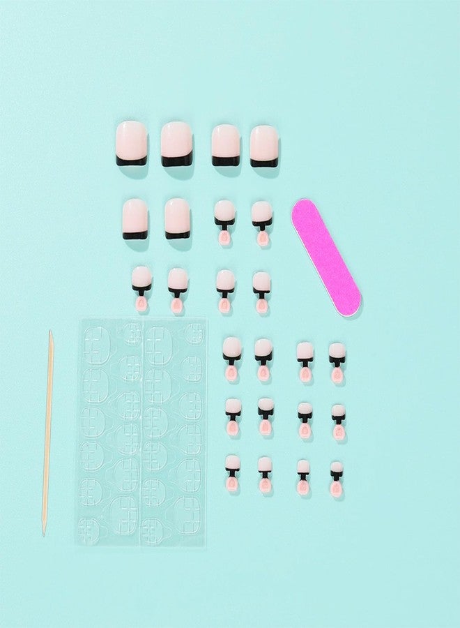FDSQHSA 24pcs French Tip Press on Toenails Short Square Summer Fake Toenails Black French Toe Nail Tips Glue on Nails Black Press on Toe Nails for Women Nail Design Decoration - Image 4