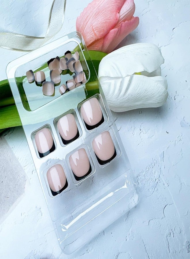 FDSQHSA 24pcs French Tip Press on Toenails Short Square Summer Fake Toenails Black French Toe Nail Tips Glue on Nails Black Press on Toe Nails for Women Nail Design Decoration - Image 5