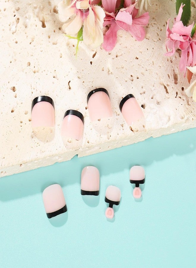 FDSQHSA 24pcs French Tip Press on Toenails Short Square Summer Fake Toenails Black French Toe Nail Tips Glue on Nails Black Press on Toe Nails for Women Nail Design Decoration - Image 3