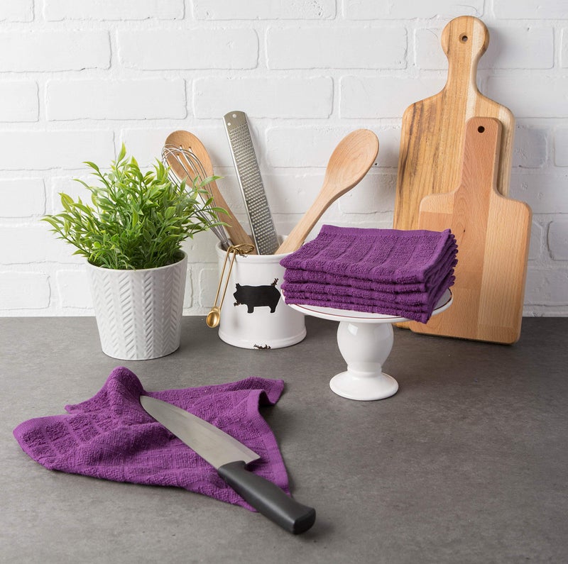 DII Basic Terry Collection Solid Windowpane Dishcloth Set, 12x12, Eggplant, 6 Piece - Image 2