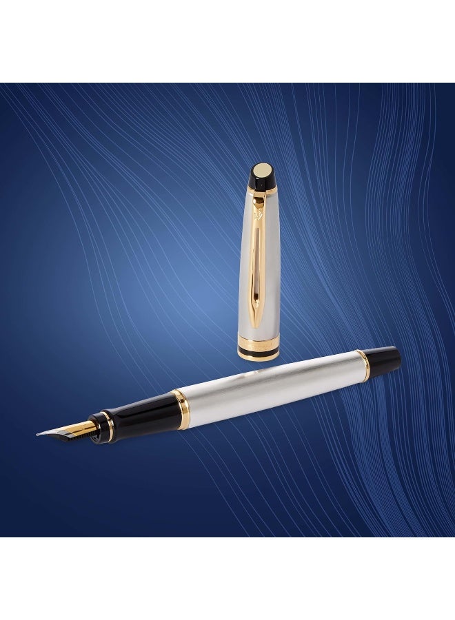 Waterman Expert Stainless Steel with Golden Trim, Fountain Pen with Medium NIB and Blue Ink - Image 5