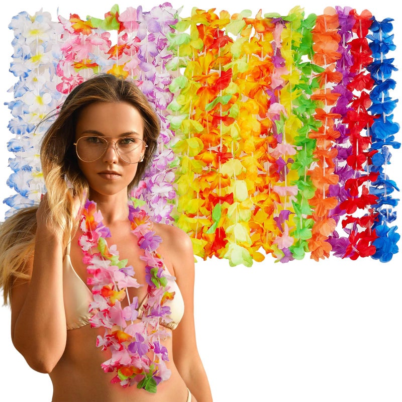 Freyalife Hawaiian Leis Decorations(24pcs),Leis for Luau Party DÃ©cor,Tropical Hawaiian Bulk Hula Dance Party Decor,Colorful Flower Necklace Summer Beach Pool Birthday Theme Party Favors Supplies - Image 1