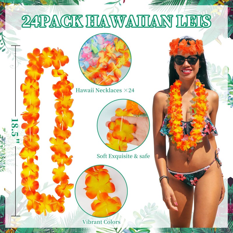 Freyalife Hawaiian Leis Decorations(24pcs),Leis for Luau Party DÃ©cor,Tropical Hawaiian Bulk Hula Dance Party Decor,Colorful Flower Necklace Summer Beach Pool Birthday Theme Party Favors Supplies - Image 2