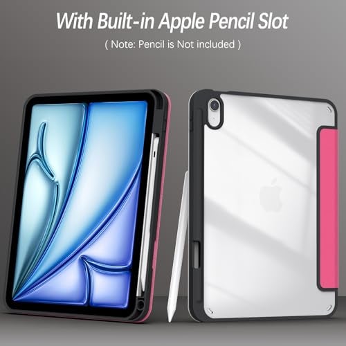 Xkladz Case for iPad (A16) 11th Generation (2025) 11 inch, iPad 10th Generation (2022) 10.9 inch, Case with Pencil Holder, Clear Back Cover Cute Design for Women Girl, Auto Sleep/Wake, Rose Red Book - Image 2