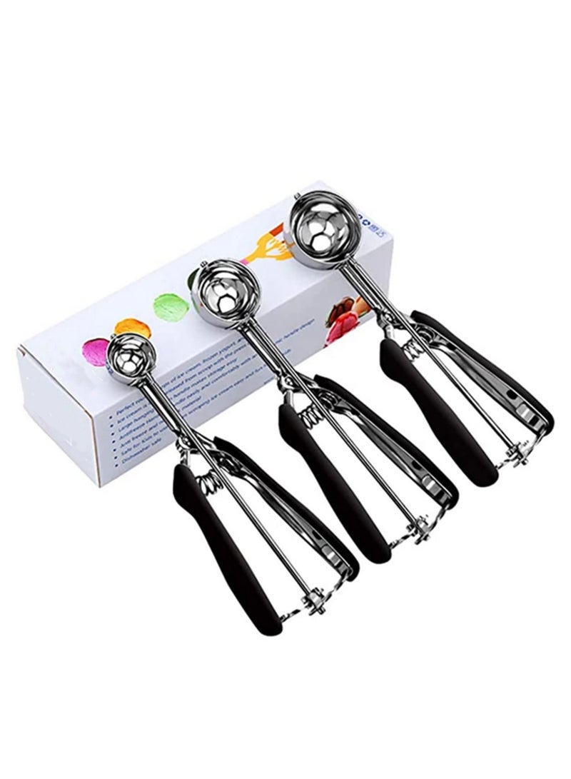 3/4/5cm Ice Cream Spoon Stack Potato Mash Scoop With Spring Handle Stainless Steel Cookies Dough Disher Spoon Kitchen Accessorie-3pcs - Image 1