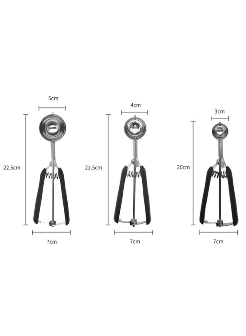 3/4/5cm Ice Cream Spoon Stack Potato Mash Scoop With Spring Handle Stainless Steel Cookies Dough Disher Spoon Kitchen Accessorie-3pcs - Image 2