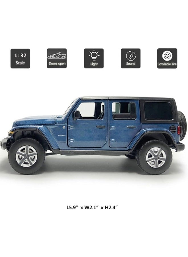 VIIGER 4 Door Wrangler Sahara Hard Top SUV Model Car Diecast Toy Cars 1/32 Scale Metal Vehicle Children's Die-cast Vehicles, Doors Open, Light Sound, Toys for Boys Gifts Kids Adults Men Collection, Blue - Image 4