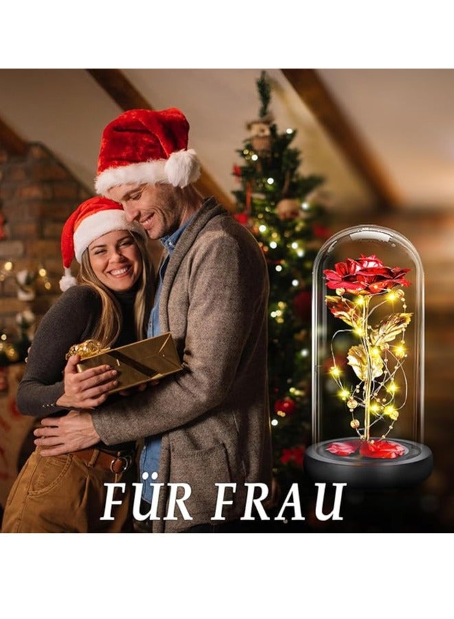 وردة زجاجية  لهدايا عيد الحب زهرة خالدة مع مصباح LED بقبة بتصميم جميلة والوحش لهدية الذكرى السنوية الزفاف للزوجة والأخت والأم - Image 3