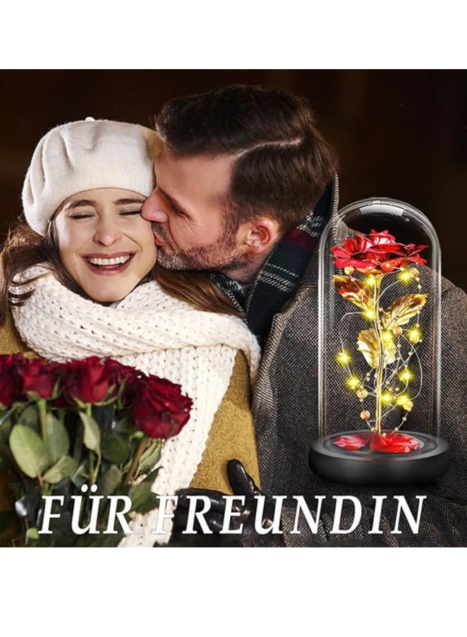 وردة زجاجية  لهدايا عيد الحب زهرة خالدة مع مصباح LED بقبة بتصميم جميلة والوحش لهدية الذكرى السنوية الزفاف للزوجة والأخت والأم - Image 5
