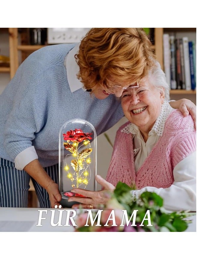 وردة زجاجية  لهدايا عيد الحب زهرة خالدة مع مصباح LED بقبة بتصميم جميلة والوحش لهدية الذكرى السنوية الزفاف للزوجة والأخت والأم - Image 4