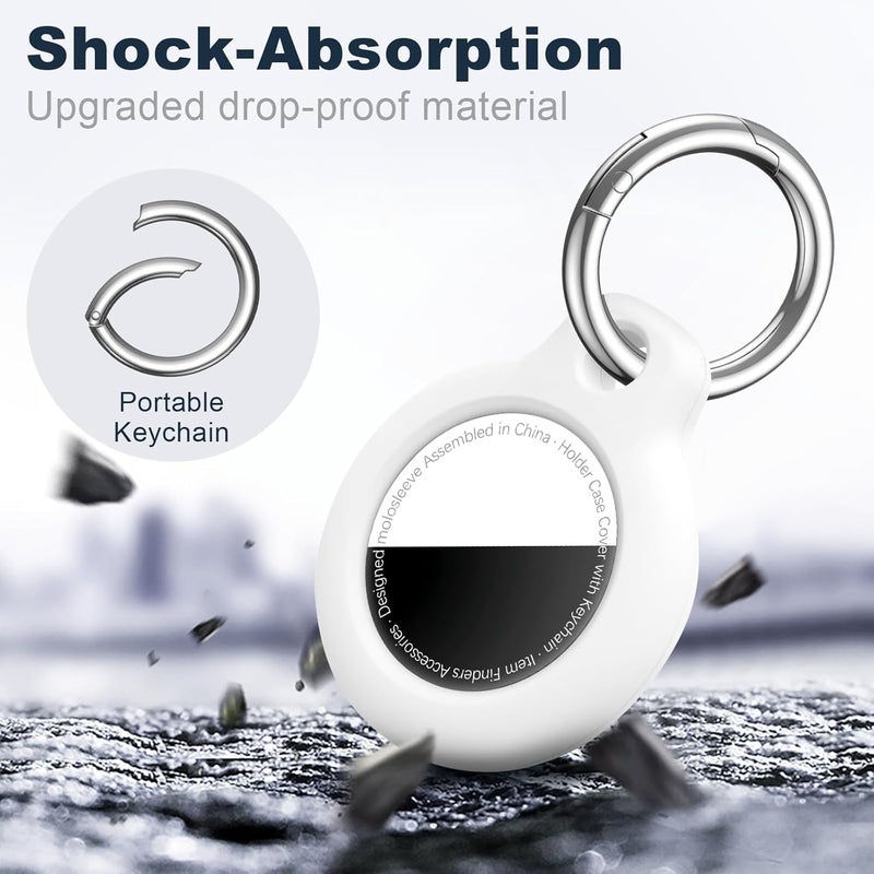 مجموعة MOLOSLEEVE [4 قطع] لحامل Airtag مع سلسلة مفاتيح، غطاء GPS مقاوم للصدمات ومضاد للخدش، إكسسوارات Airtag لحالات تتبع GPS للحقائب والأمتعة، أسود/أزرق/أبيض/أحمر - Image 5
