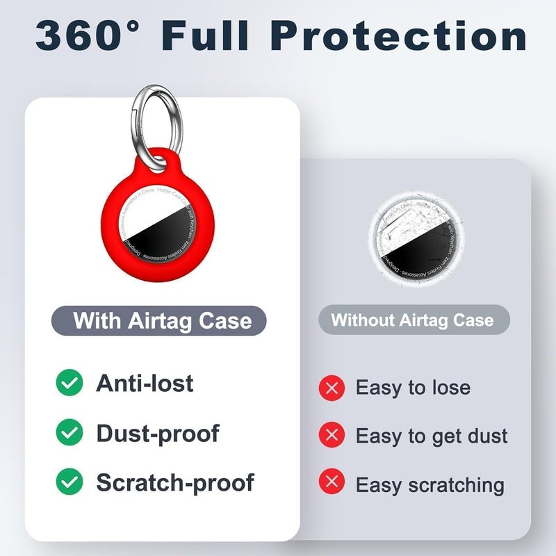 مجموعة MOLOSLEEVE [4 قطع] لحامل Airtag مع سلسلة مفاتيح، غطاء GPS مقاوم للصدمات ومضاد للخدش، إكسسوارات Airtag لحالات تتبع GPS للحقائب والأمتعة، أسود/أزرق/أبيض/أحمر - Image 4