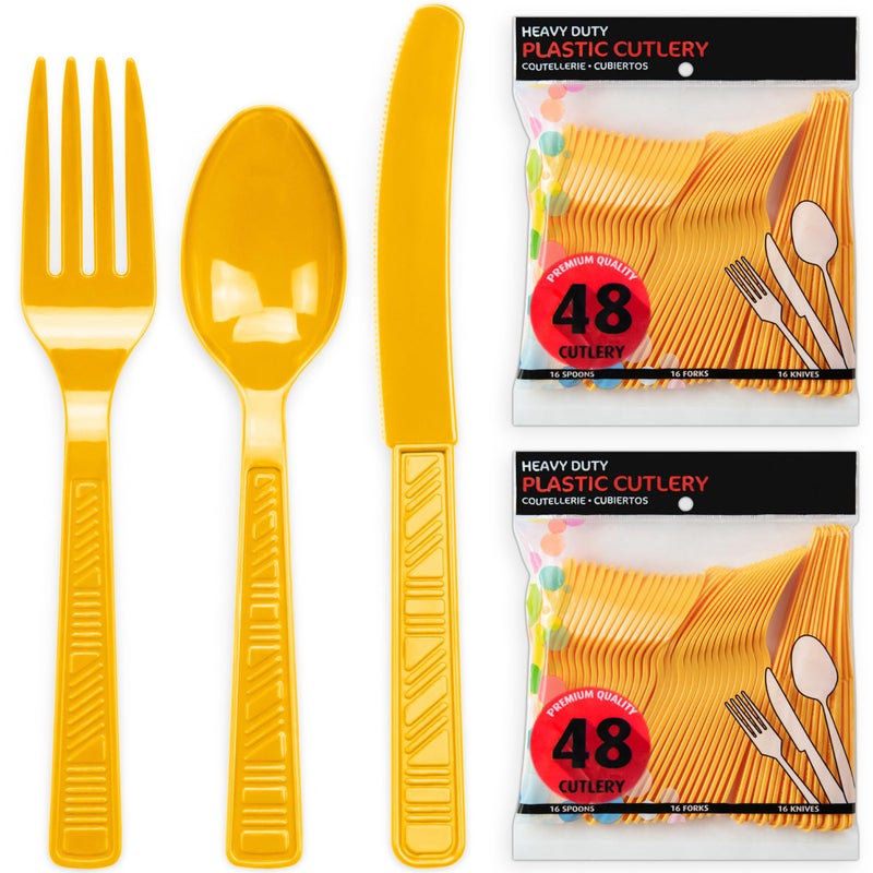 DecorRack Plastic Cutlery Set  Yellow Colored Plastic Silverware Sets for Parties  96 Piece Bulk Heavy Duty Utensils (Yellow  96 Pieces) - Image 2