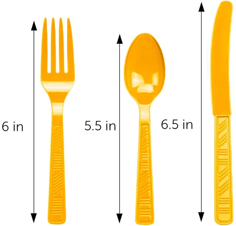 DecorRack Plastic Cutlery Set  Yellow Colored Plastic Silverware Sets for Parties  96 Piece Bulk Heavy Duty Utensils (Yellow  96 Pieces) - Image 3