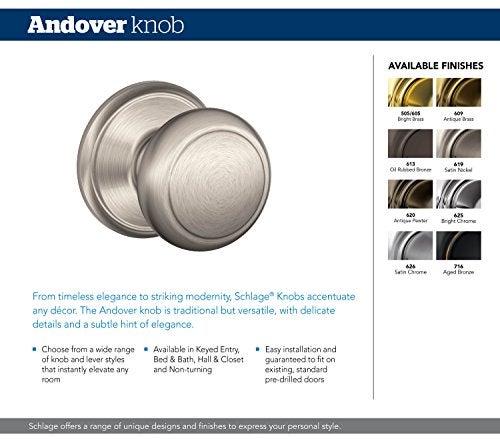 SCHLAGE Andover Knob with Addison Trim NonTurning Lock Antique Pewter F170 AND 620 ADD - Image 3