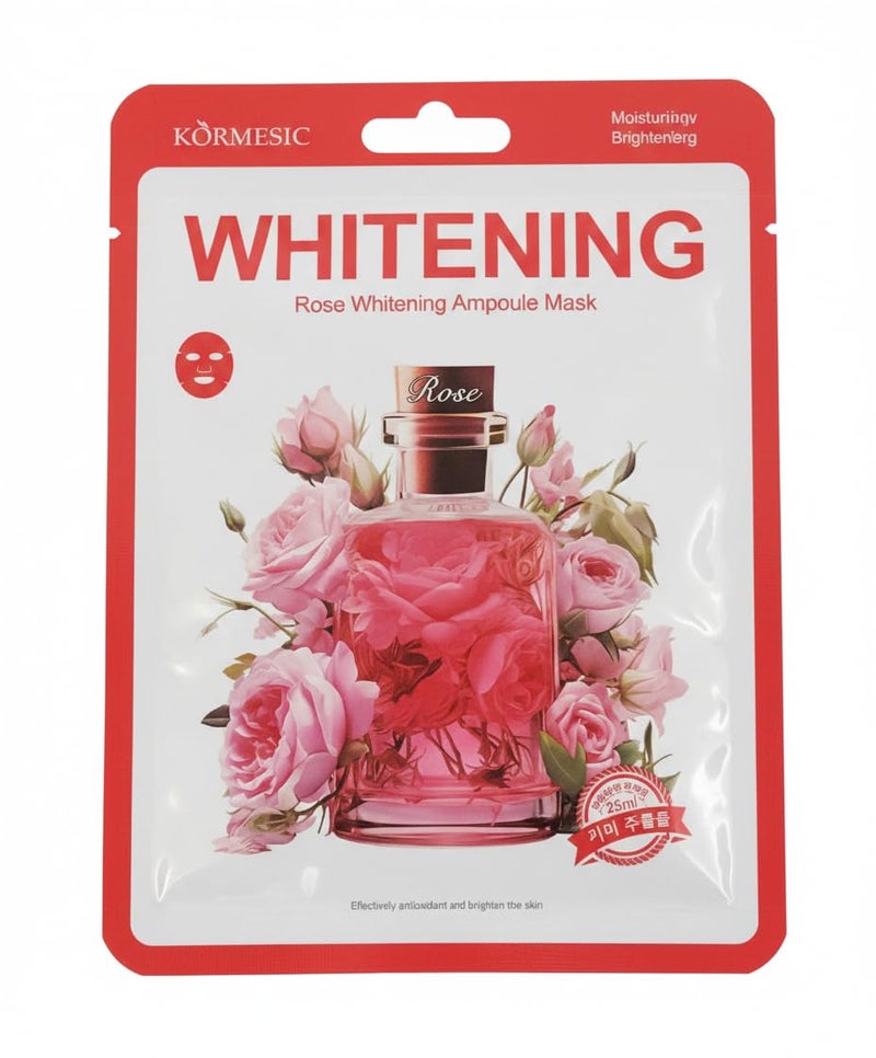 KORMESIC Whitening Rose Ampoule Face Mask, Moisturising and Brightening Sheet Mask, 25ml