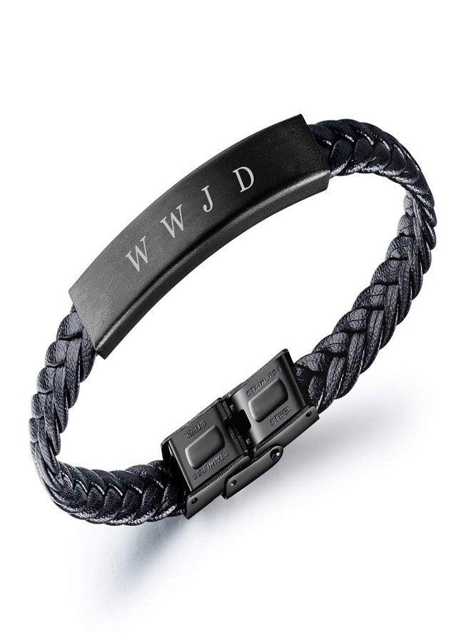 Sunling Dainty Braided Leather WWJD Bracelet for Men Women Inspirational Religious Reminder Jewerly Gift for Him Her - Image 1
