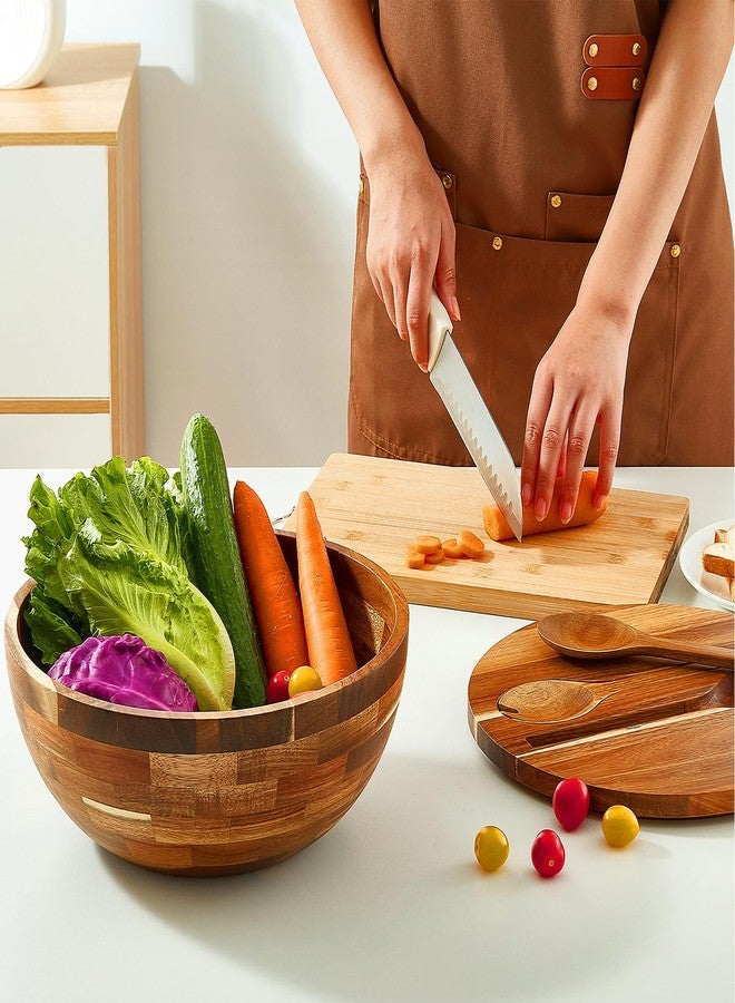 JOYMAY Wood Salad Bowl with Lid - 11.8 Inch Large Wooden Bowls Set Acacia Wood Serving Bowl, Big Salad Bowls with Serving Utensils Bowl for Kitchen, Dining, Party - Image 5
