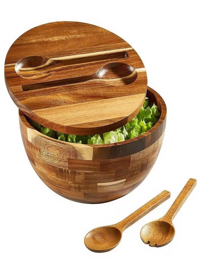 JOYMAY Wood Salad Bowl with Lid - 11.8 Inch Large Wooden Bowls Set Acacia Wood Serving Bowl, Big Salad Bowls with Serving Utensils Bowl for Kitchen, Dining, Party - Image 1