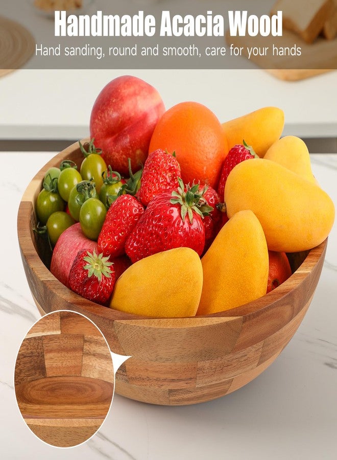 JOYMAY Wood Salad Bowl with Lid - 11.8 Inch Large Wooden Bowls Set Acacia Wood Serving Bowl, Big Salad Bowls with Serving Utensils Bowl for Kitchen, Dining, Party - Image 2