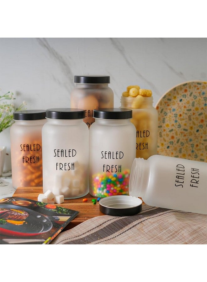 Femora Femora Frost Round Glass Jars for Kitchen| Kitchen Storage Jars| Stainless Steel Airtight Lids | 1 Year Warranty| Jars for Snacks, Fry Food, Masala, Spice, Pickles, Cookies| 1500ml | Set of 6 | Black - Image 1