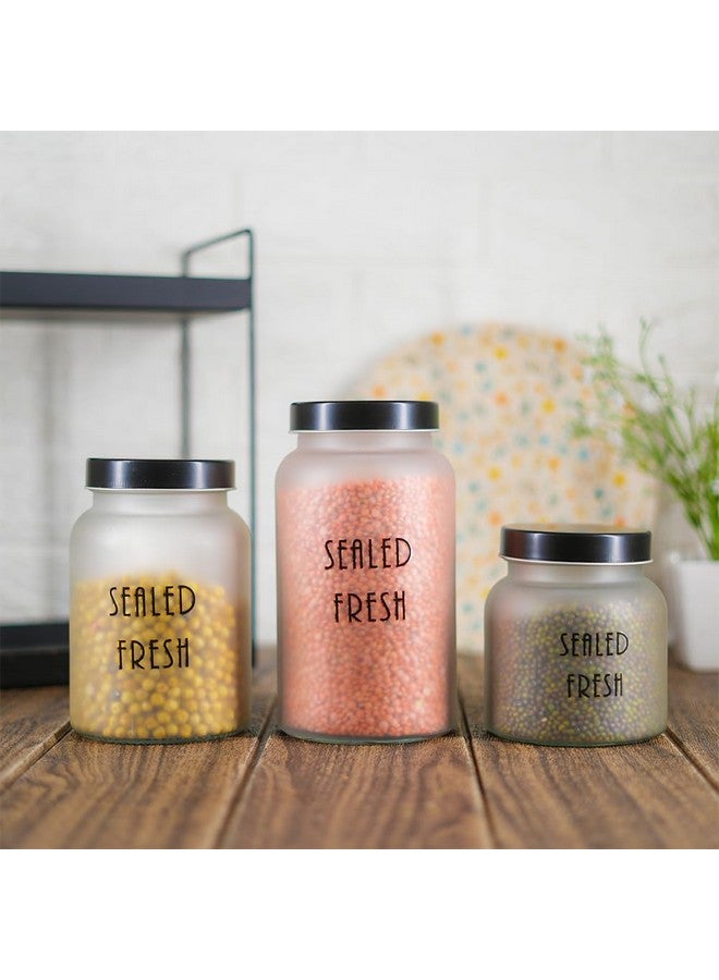 Femora Femora Frost Round Glass Jars for Kitchen| Kitchen Storage Jars| Stainless Steel Airtight Lids | 1 Year Warranty| Jars for Snacks, Fry Food, Masala, Spice, Pickles, Cookies| 1500ml | Set of 6 | Black - Image 5