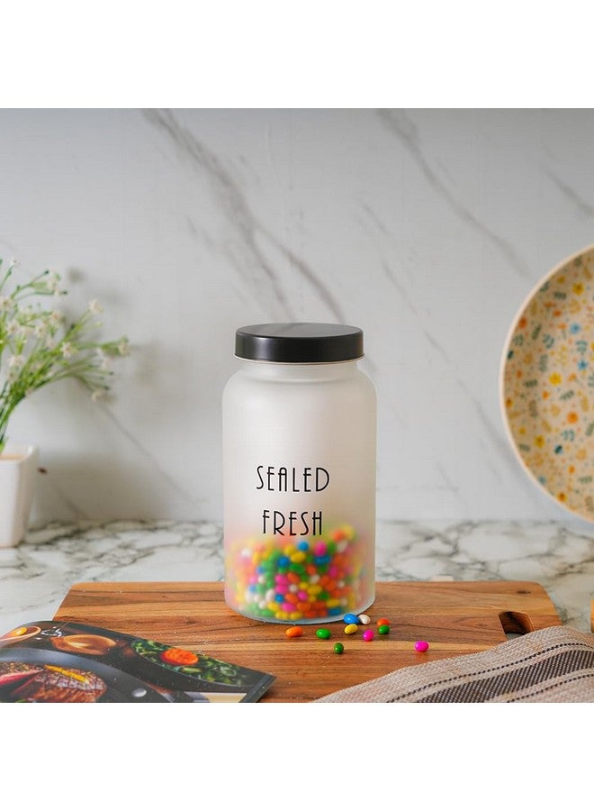 Femora Femora Frost Round Glass Jars for Kitchen| Kitchen Storage Jars| Stainless Steel Airtight Lids | 1 Year Warranty| Jars for Snacks, Fry Food, Masala, Spice, Pickles, Cookies| 1500ml | Set of 6 | Black - Image 2