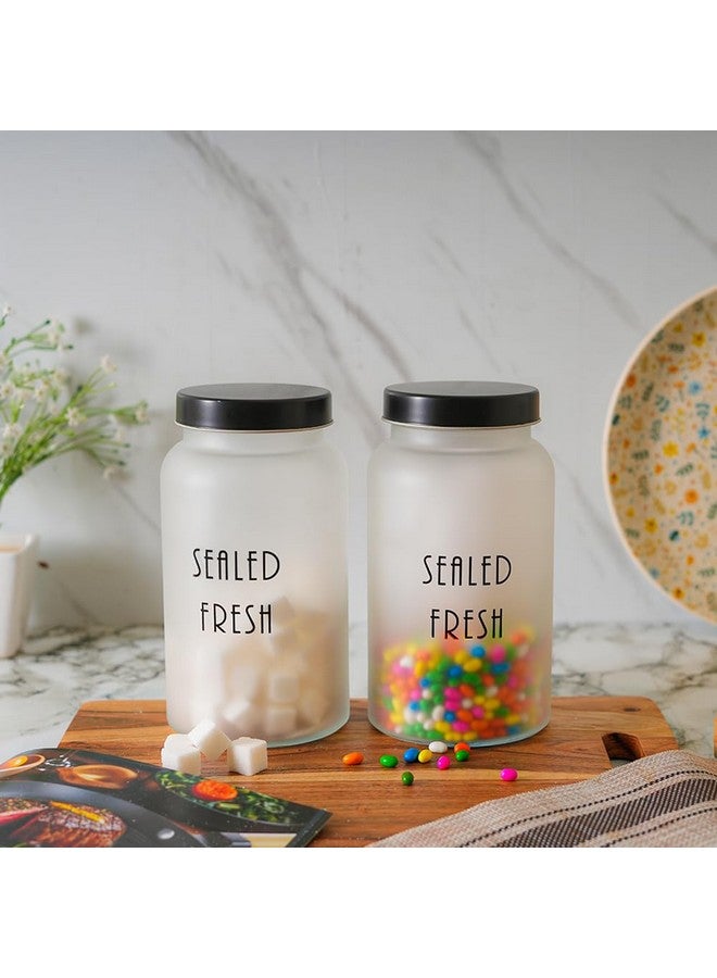 Femora Femora Frost Round Glass Jars for Kitchen| Kitchen Storage Jars| Stainless Steel Airtight Lids | 1 Year Warranty| Jars for Snacks, Fry Food, Masala, Spice, Pickles, Cookies| 1500ml | Set of 6 | Black - Image 3