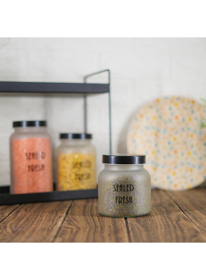 Femora Femora Frost Round Glass Jars for Kitchen| Kitchen Storage Jars| Stainless Steel Airtight Lids | 1 Year Warranty| Jars for Snacks, Fry Food, Masala, Spice, Pickles, Cookies| 1500ml | Set of 6 | Black - Image 4