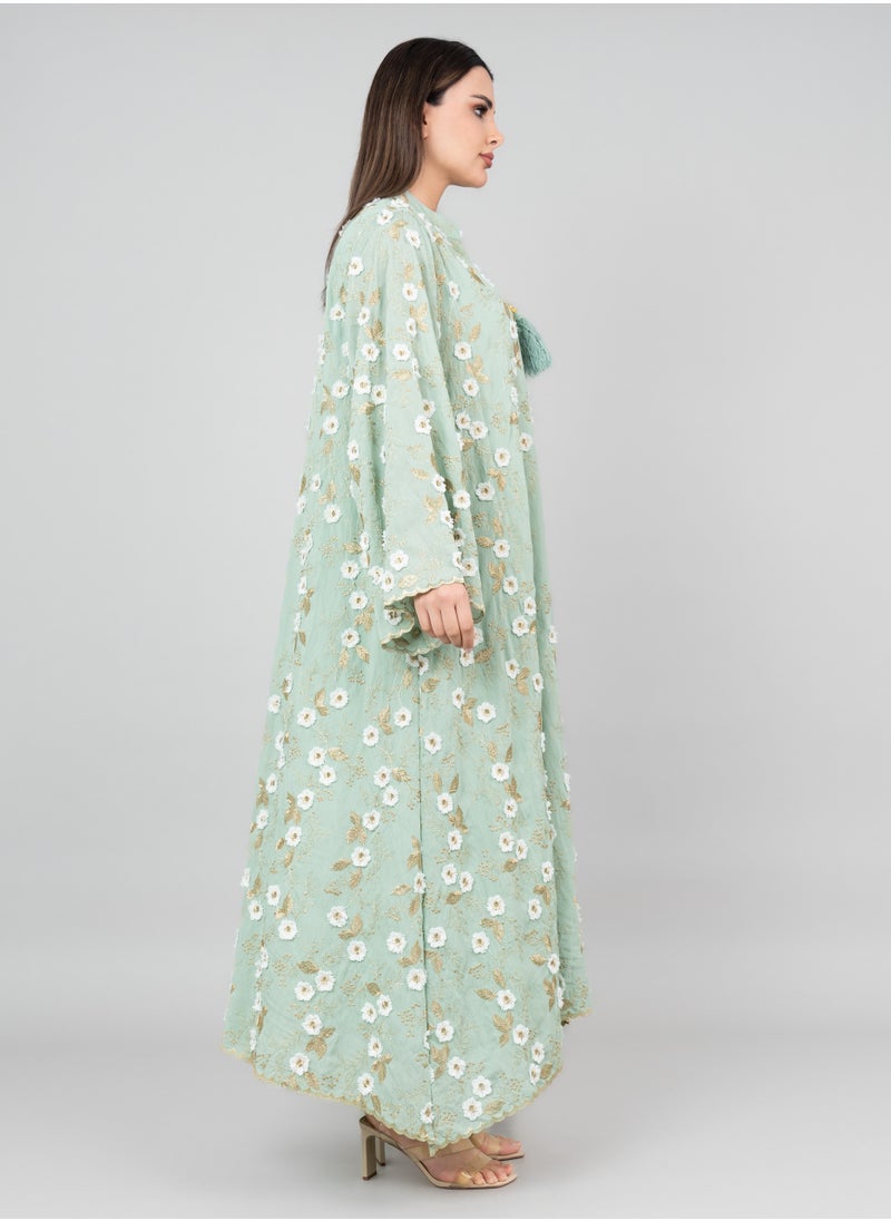IKKXA Floral Aura Embroidered Jalabiya OMN05 Green  - Image 3
