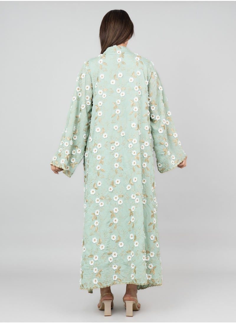 IKKXA Floral Aura Embroidered Jalabiya OMN05 Green  - Image 2