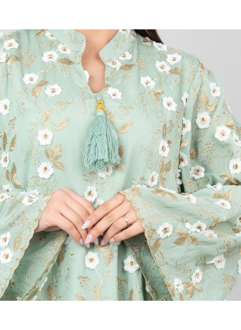 IKKXA Floral Aura Embroidered Jalabiya OMN05 Green  - Image 4