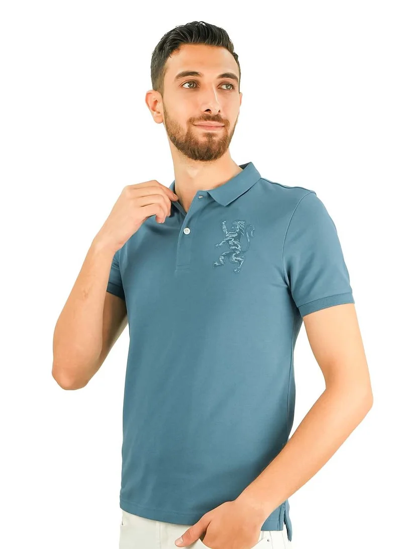 Men's 3D Lion Polo: Slim Fit, Bold Embroidery, Premium Pique